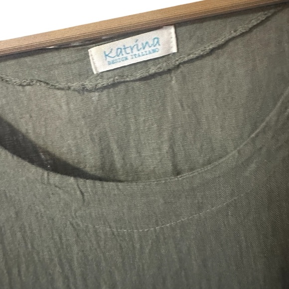 Katrina Linen Shift Dress Pouch Pockets Olive Green Made in Italy Size M - Picture 7 of 8